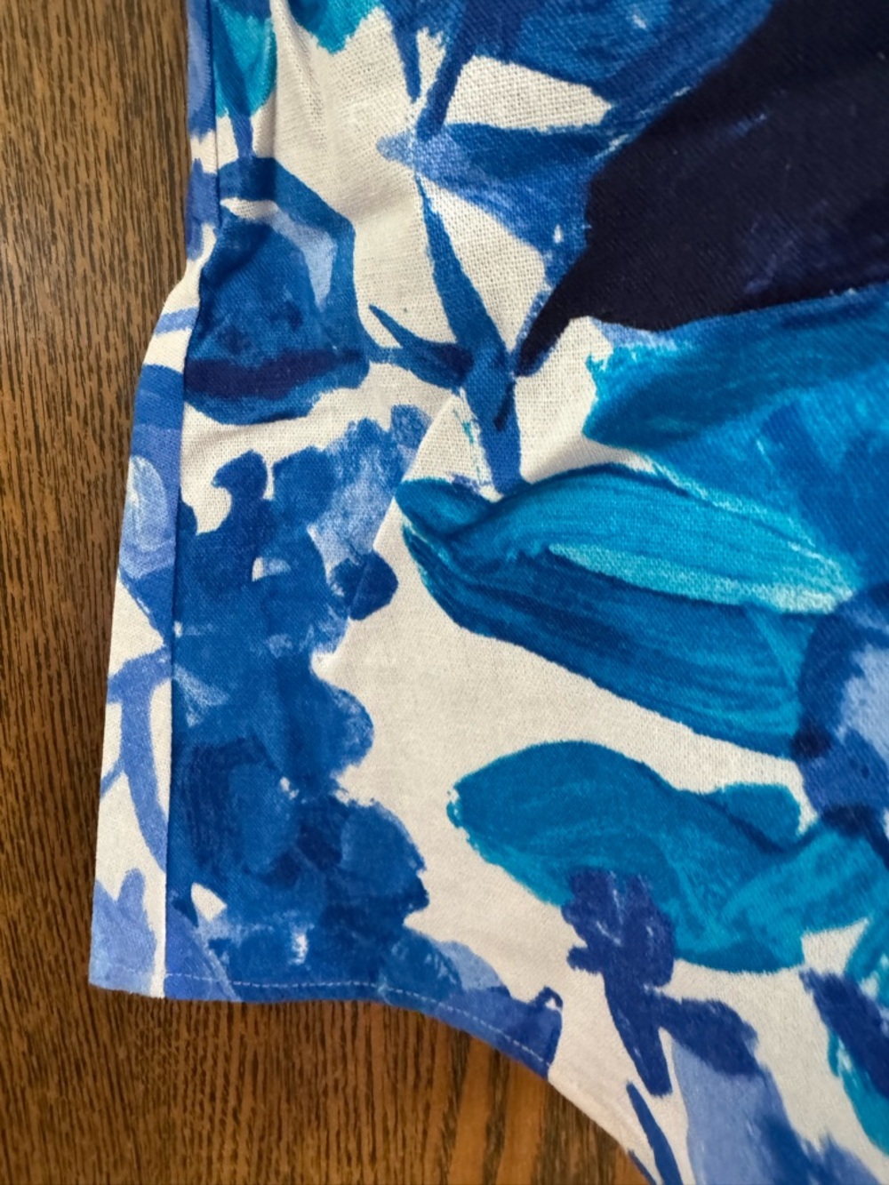 London Times Blue Floral A-Line Linen Sleeveless Dress - Picture 5 of 6